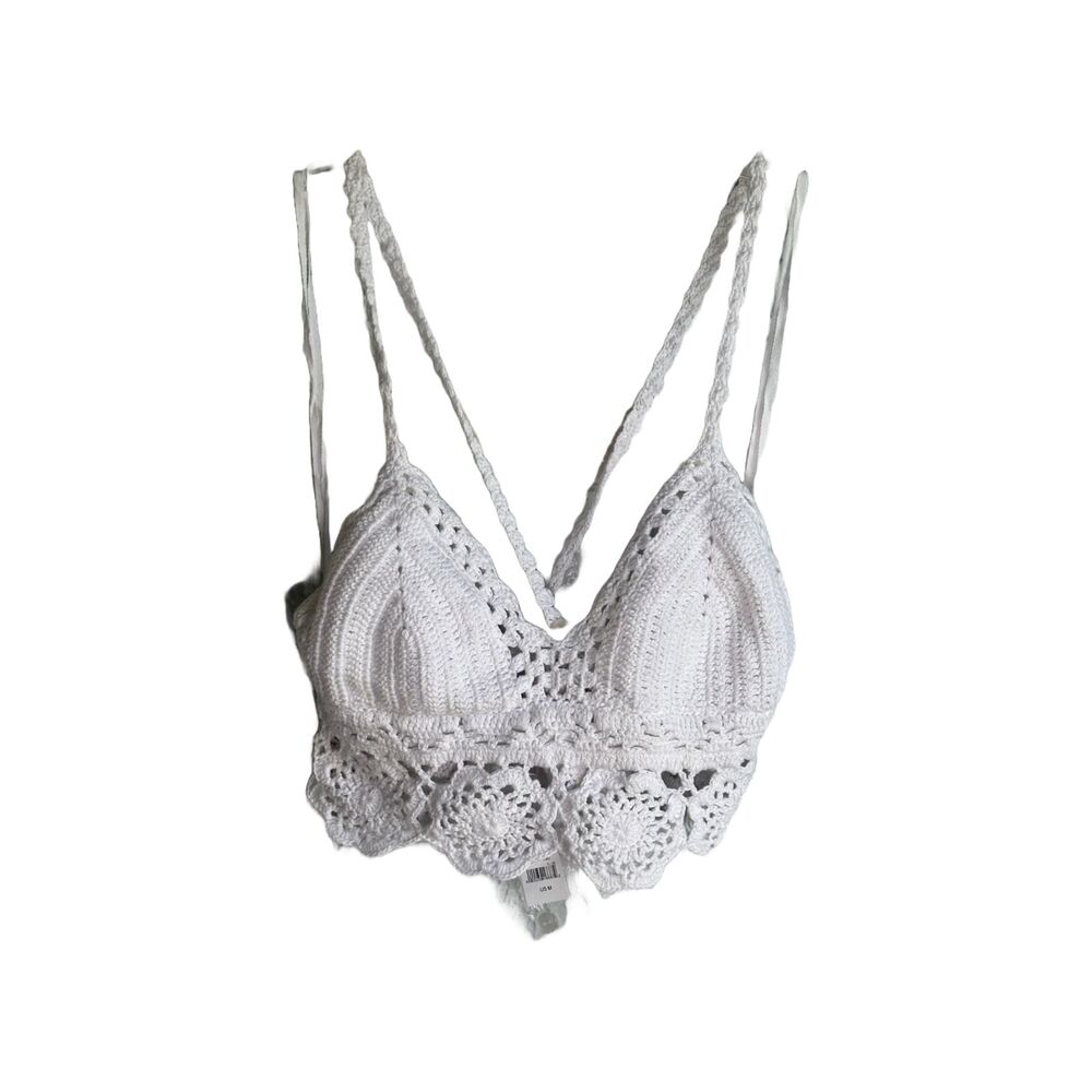 NWT Aerie White Boho Chic Cotton Crochet Beach Knit Crop Top Size M